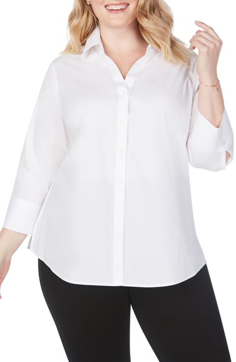 Mary Non-Iron Stretch Cotton Button-Up Shirt (Plus)