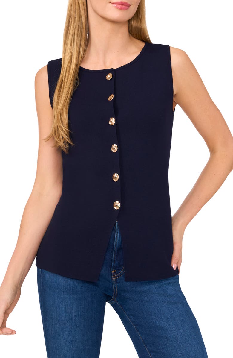 Ted Baker Sleeveless Button-Up Shirt, Main, color, Classic Navy