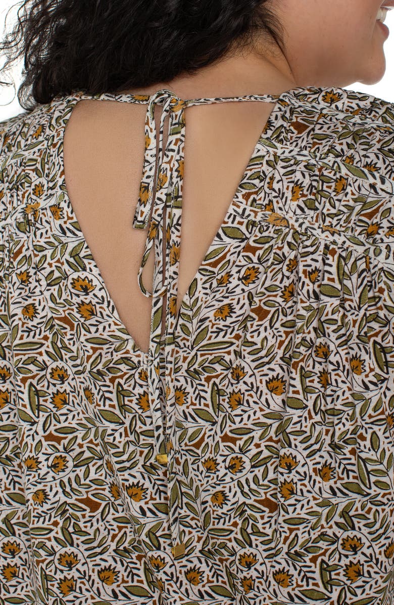 Liverpool Los Angeles Floral Print Cap Sleeve Cotton & Modal Tie Neck Top, Alternate, color, 