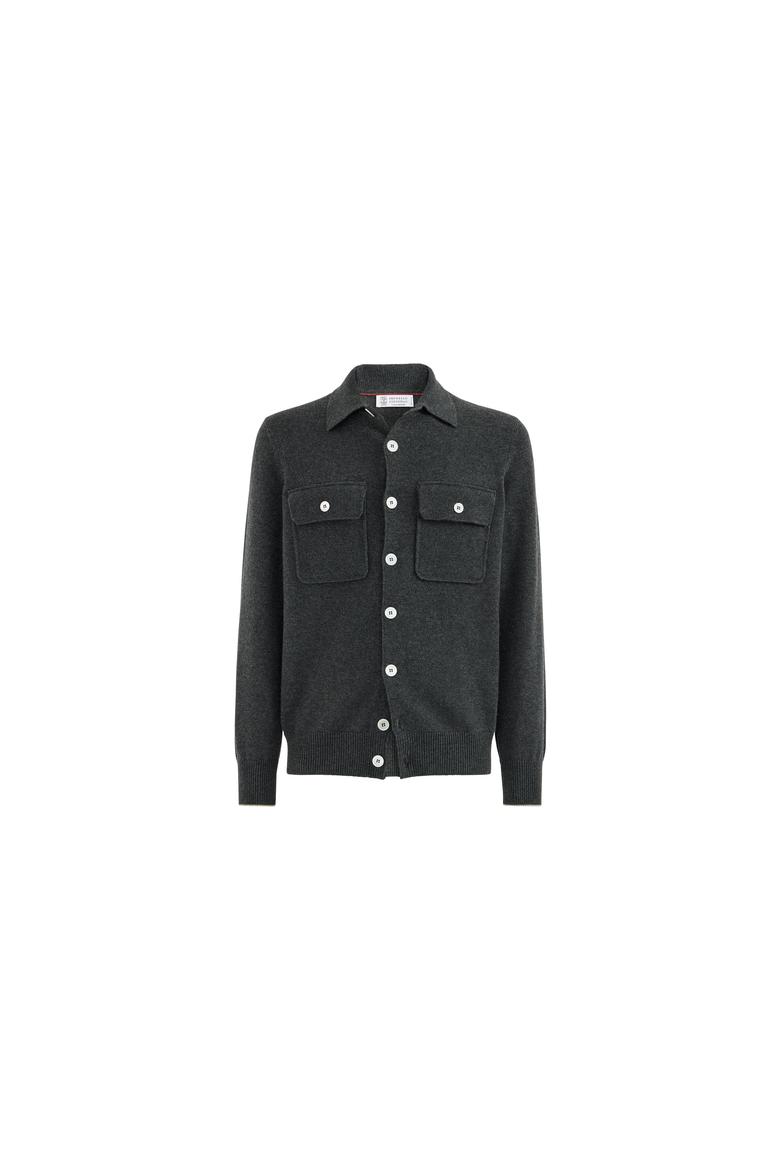 Cashmere shirt-style cardigan with chest pockets, Alternate, color, Stone Grey