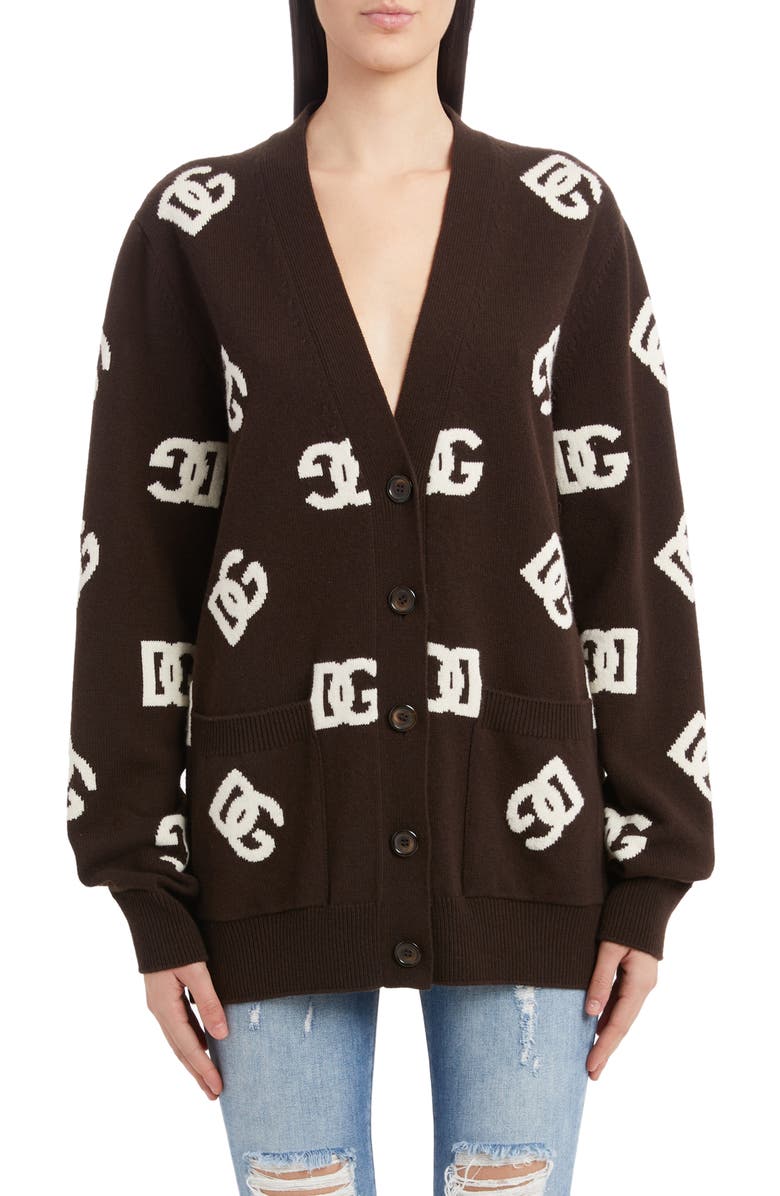 Dolce&Gabbana DG Logo Virgin Wool Cardigan, Main, color, 