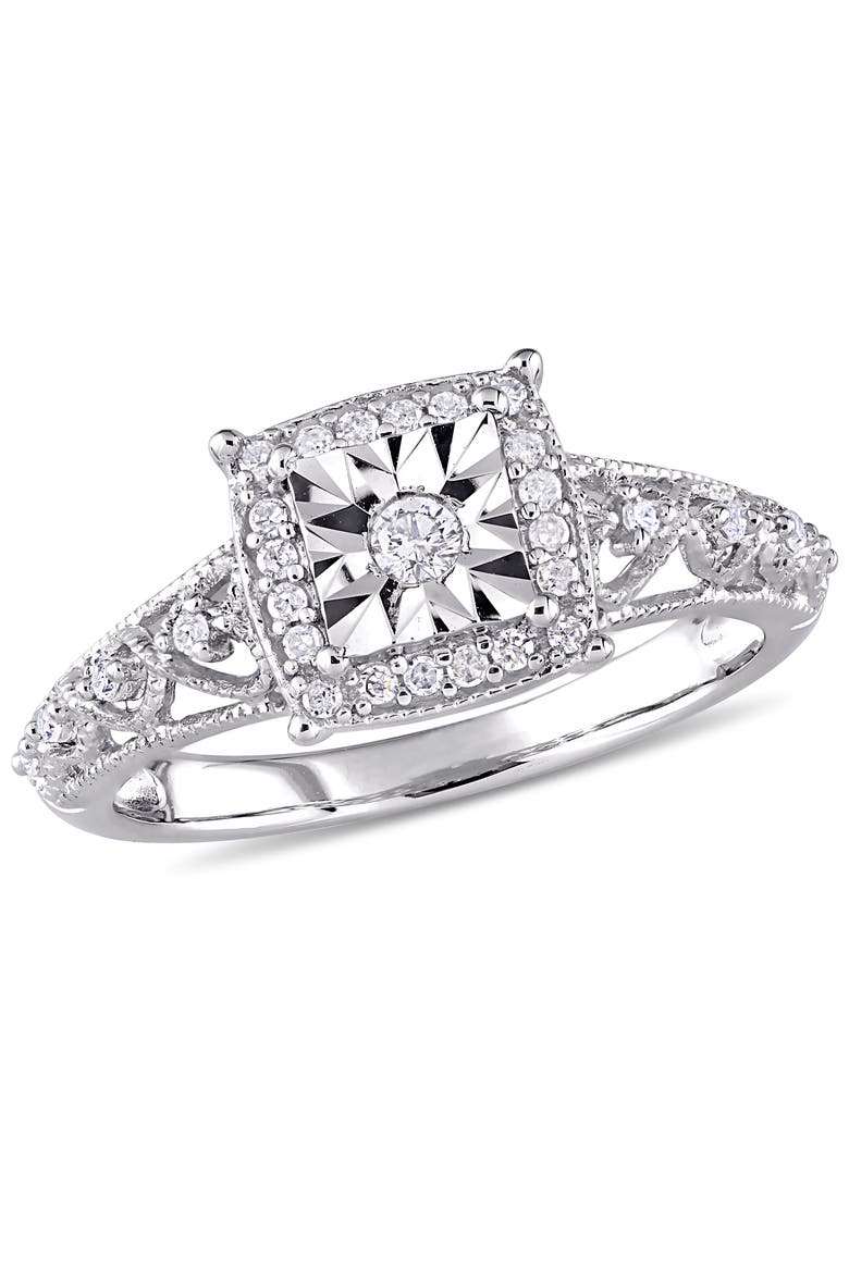 Diamond Square Halo Ring Sterling Silver, Main, color, Sterling Silver