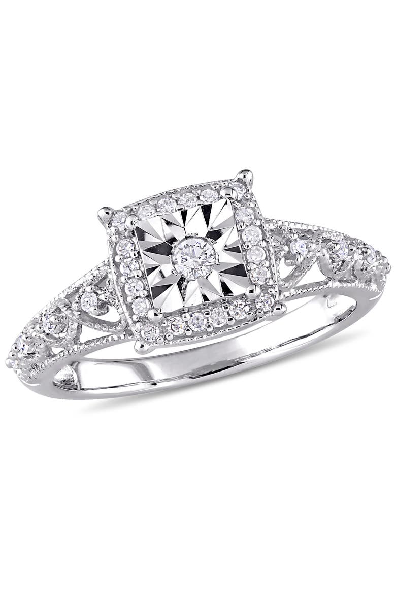 Julianna B. Diamond Square Halo Ring Sterling Silver, Main, color, Sterling Silver