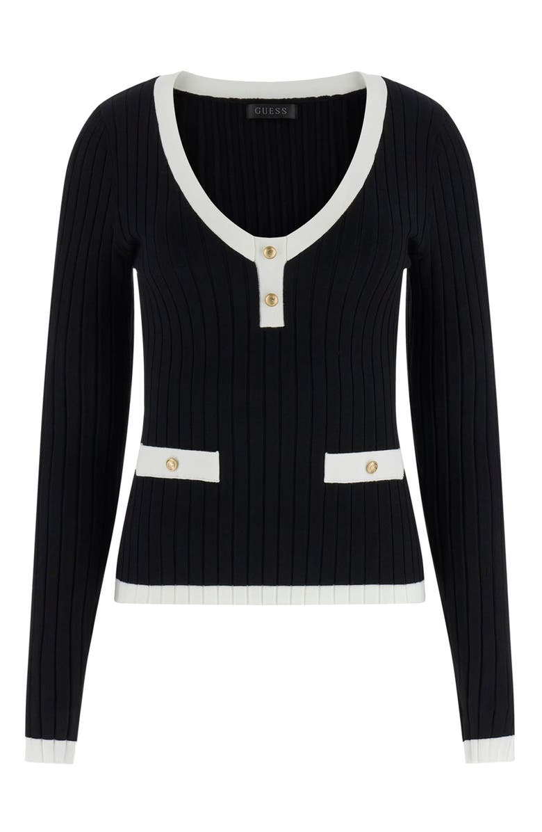 GUESS Laurel Tipped V-Neck Sweater, Alternate, color, Black