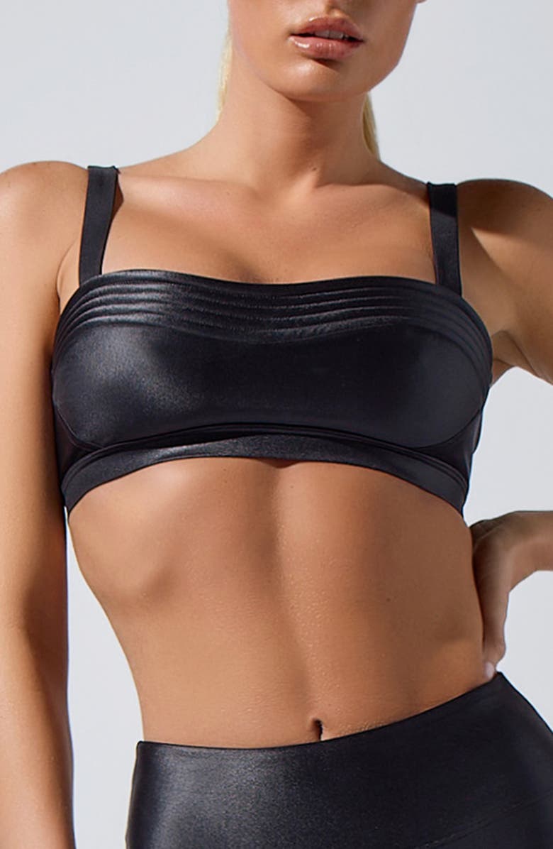 Heroine Sport Celine Metallic Sports Bra, Main, color, Black