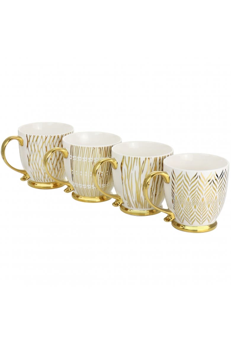 4 Piece 16.7oz Electroplated Fine Ceramic Mug Set, Main, color, White