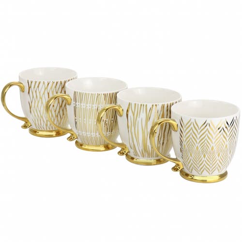Gibson Home Gold Finch 4 Piece 16.7oz Electroplated Fine Ceramic Mug Set