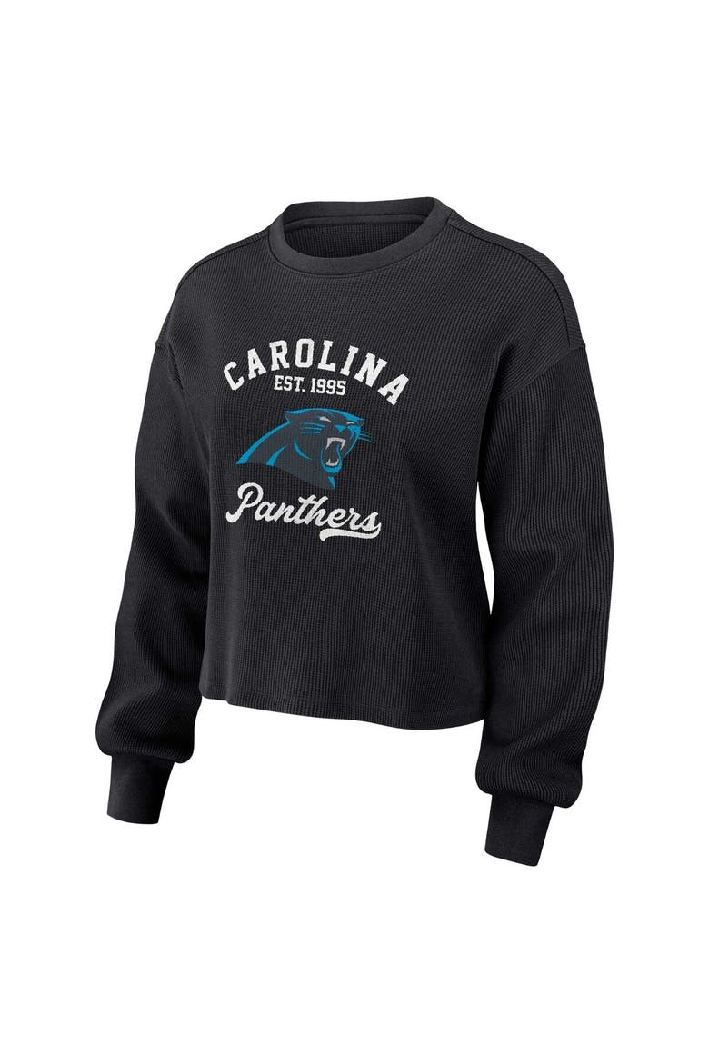 Women's WEAR by Erin Andrews Black Carolina Panthers Waffle Knit Long Sleeve T-Shirt & Shorts Lounge Set, Alternate, color, Black