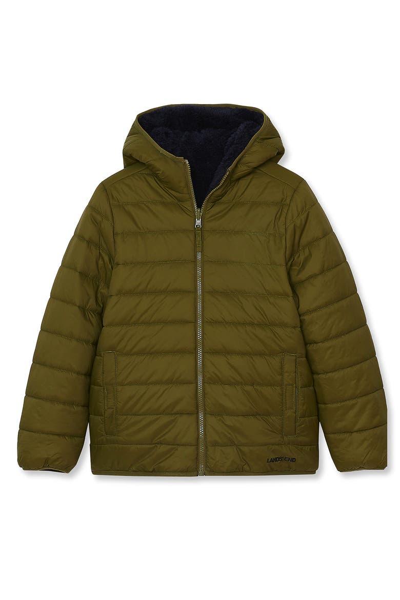 Boys Water Resistant Reversible Hooded Jacket, Main, color, Avocado Green/Dark Navy