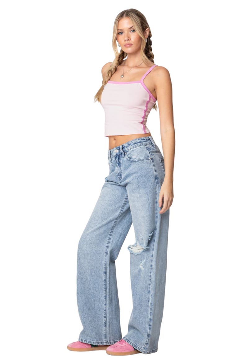 Francesca Contrast Binding Crop Camisole, Alternate, color, PINK