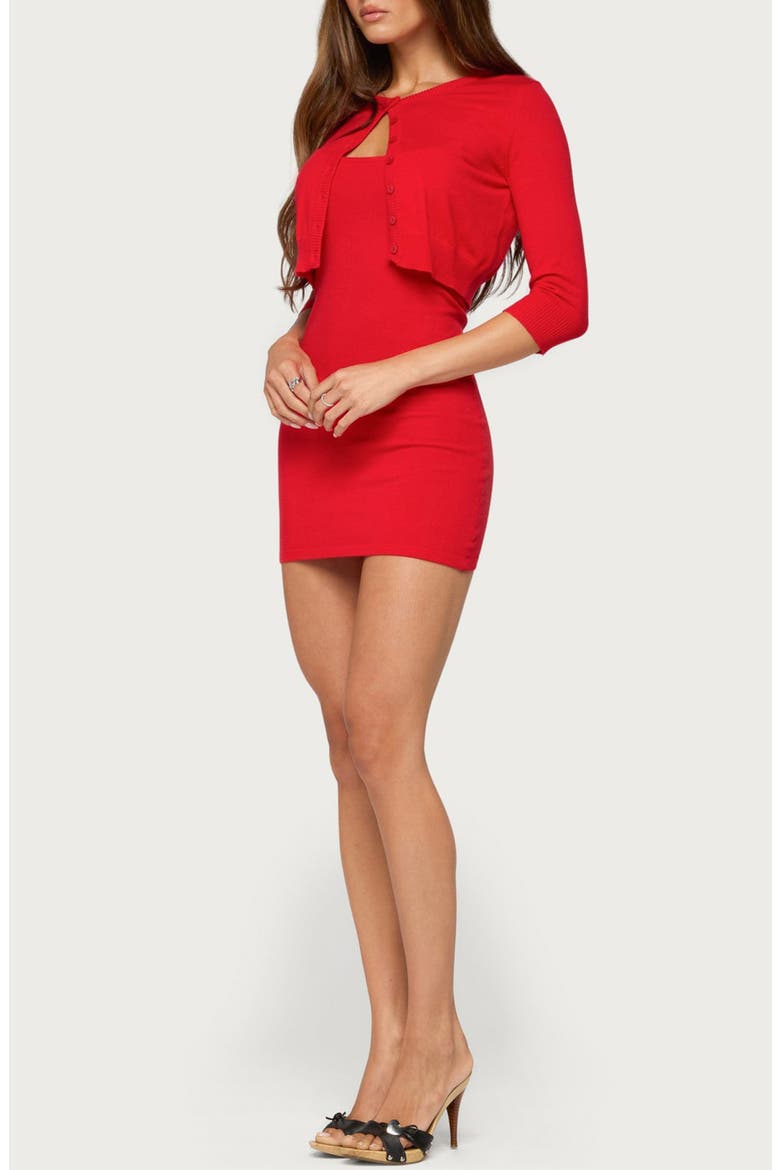 Cardigan and Knit Mini Dress Set, Alternate, color, RED