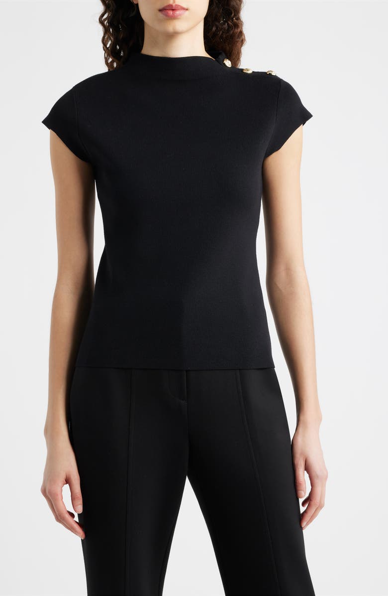 Elie Tahari The Katy Button Detail Sweater, Main, color, Noir