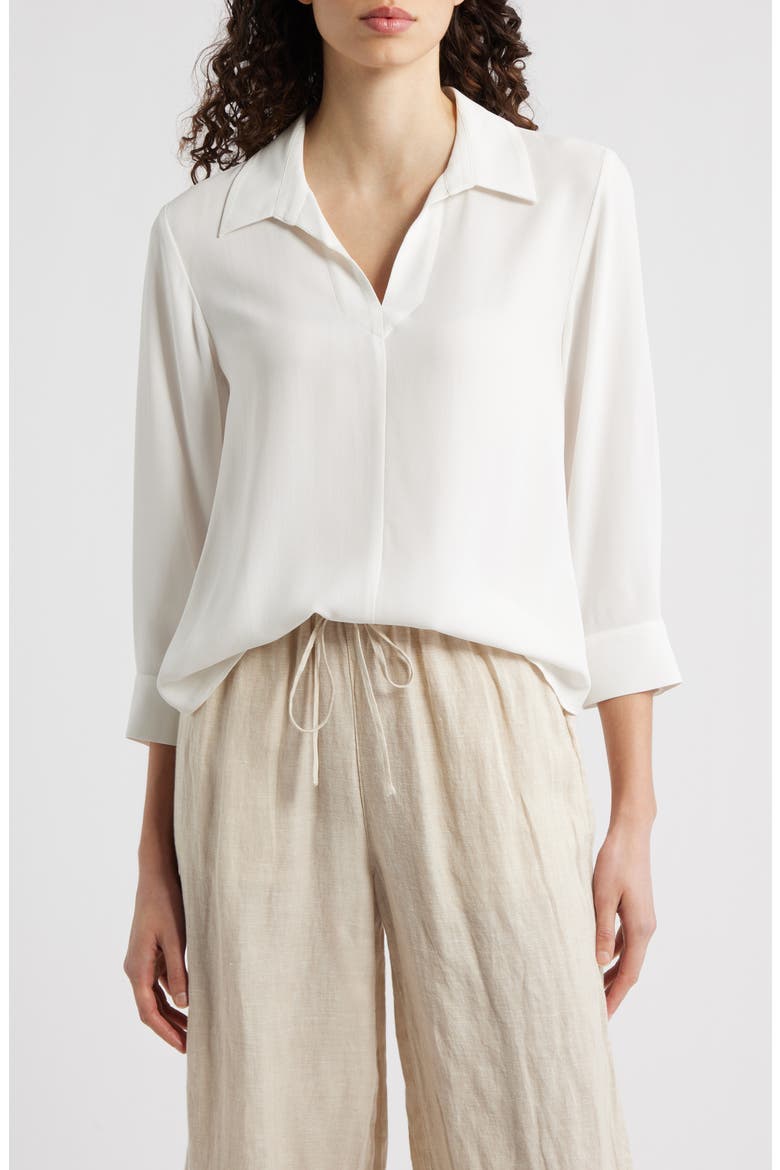 Split Neck Silk Georgette Top, Main, color, IVORY