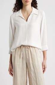 Eileen Fisher Split Neck Silk Georgette Top