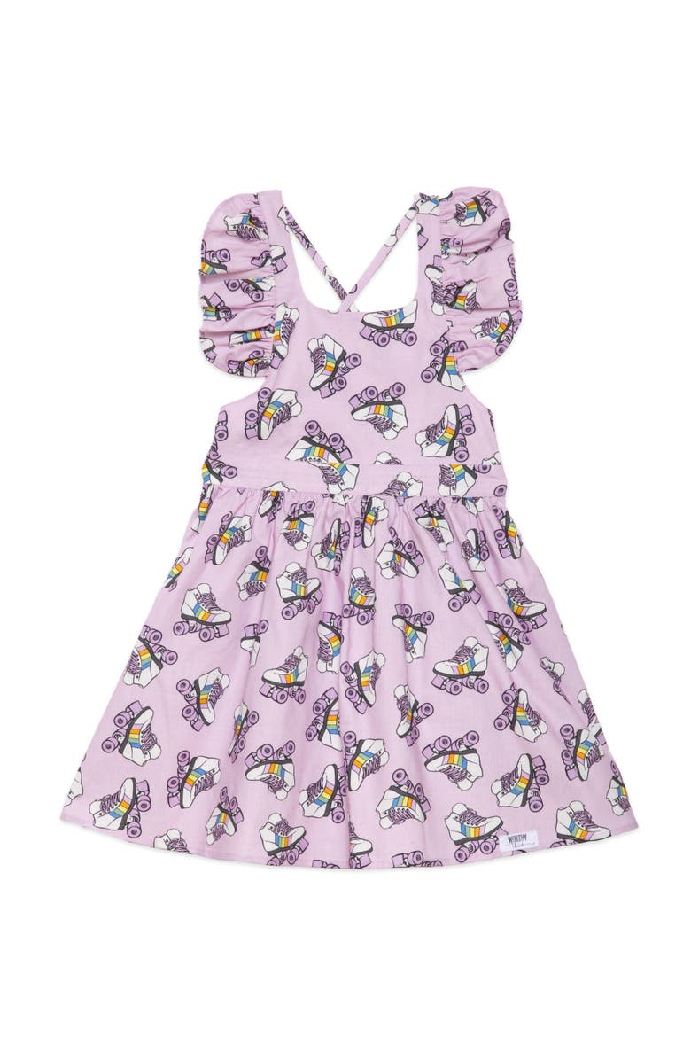 WORTHY THREADS Girls Ruffle Sleeve Dress, Main, color, Roller Skates