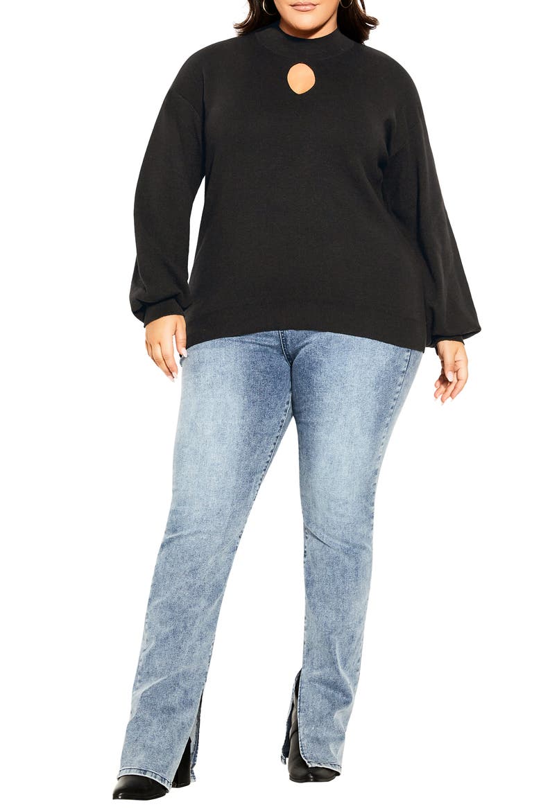Keyhole Mock Neck Sweater, Alternate, color, BLACK