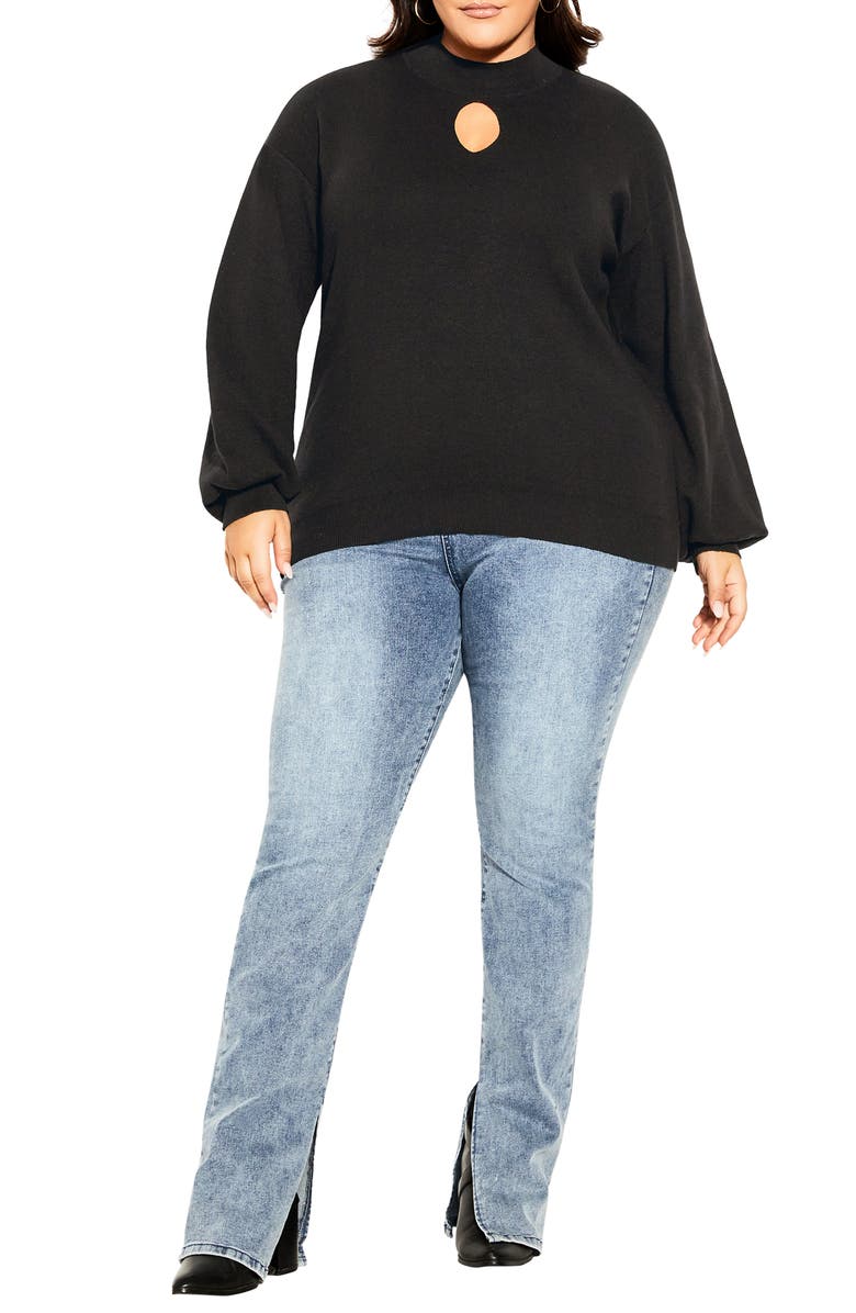 City Chic Keyhole Mock Neck Sweater, Alternate, color, Black