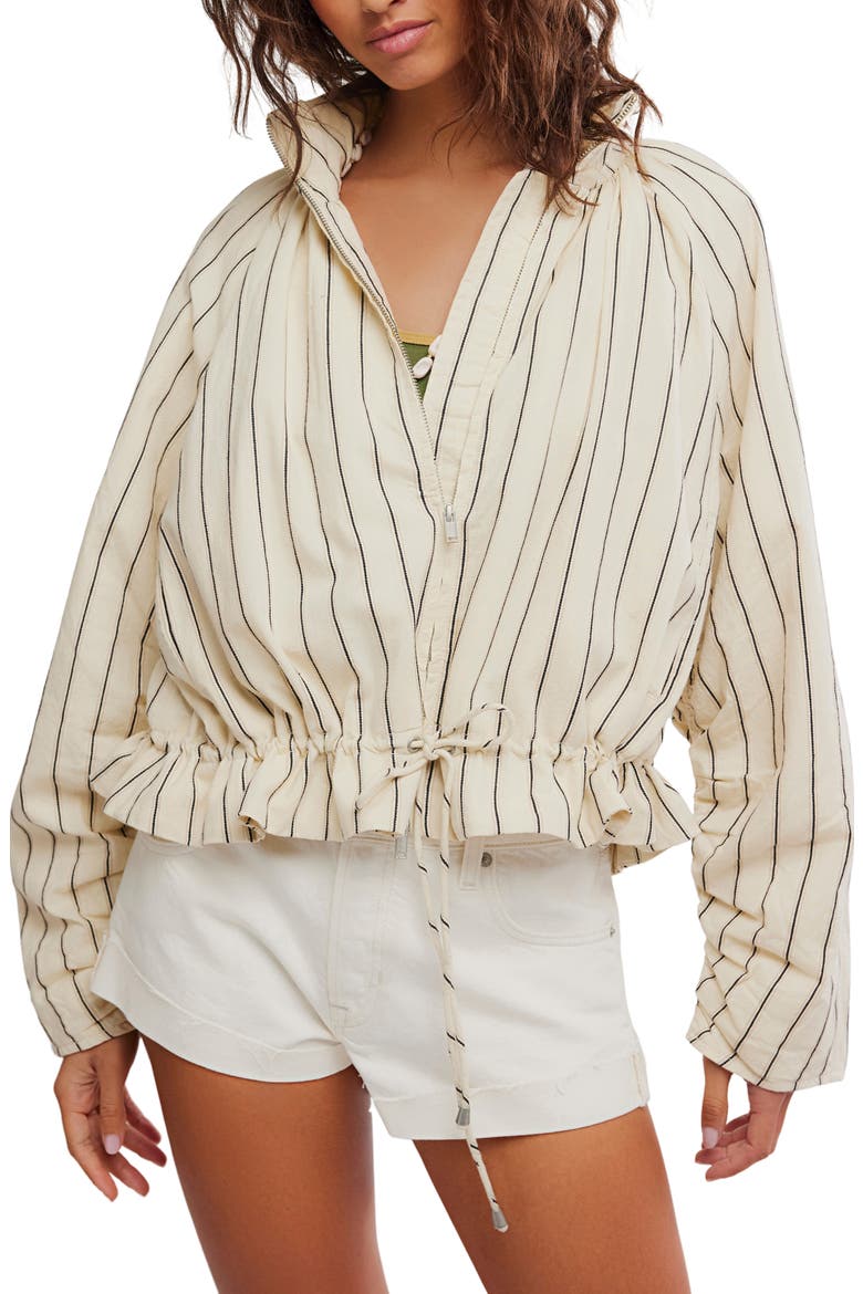 Devon Stripe Ruffle Hem Jacket, Main, color, IVORY COMBO