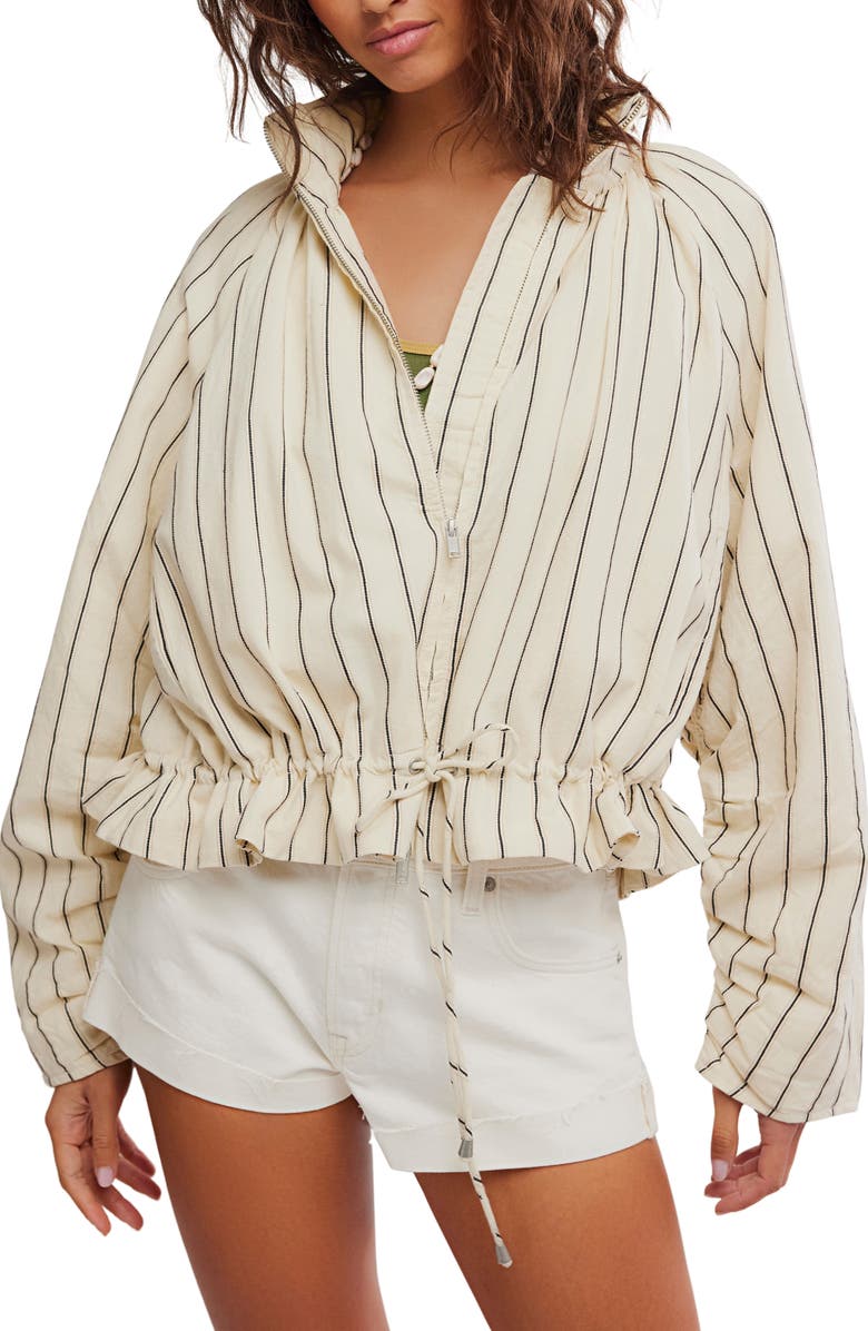 Free People Devon Stripe Ruffle Hem Jacket, Main, color, Ivory Combo