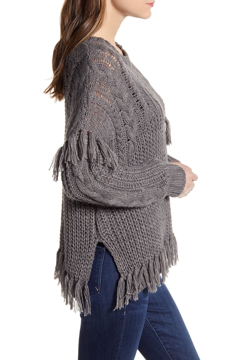 cupcakes and cashmere Romy Asymmetrical Cable Knit Sweater, Alternate, color, 