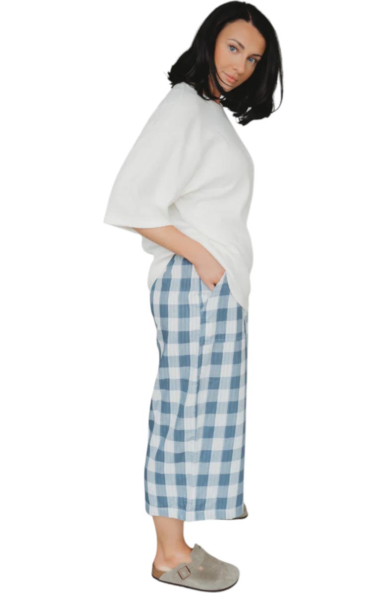 Turtledove London Organic Cotton Marine Check Print Reversible Crop Trousers, Alternate, color, Blue