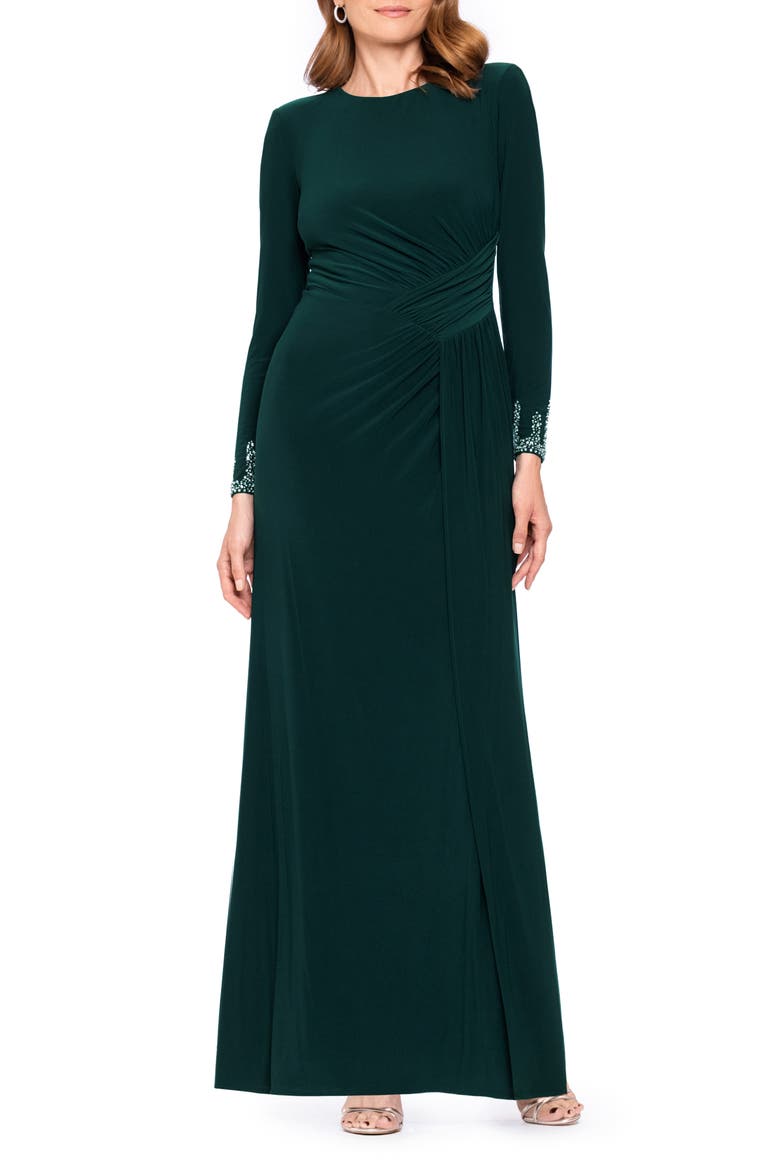 Bead Detail Long Sleeve Knit Gown, Main, color, FOREST
