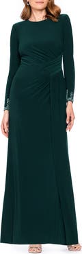 Betsy & Adam Bead Detail Long Sleeve Knit Gown