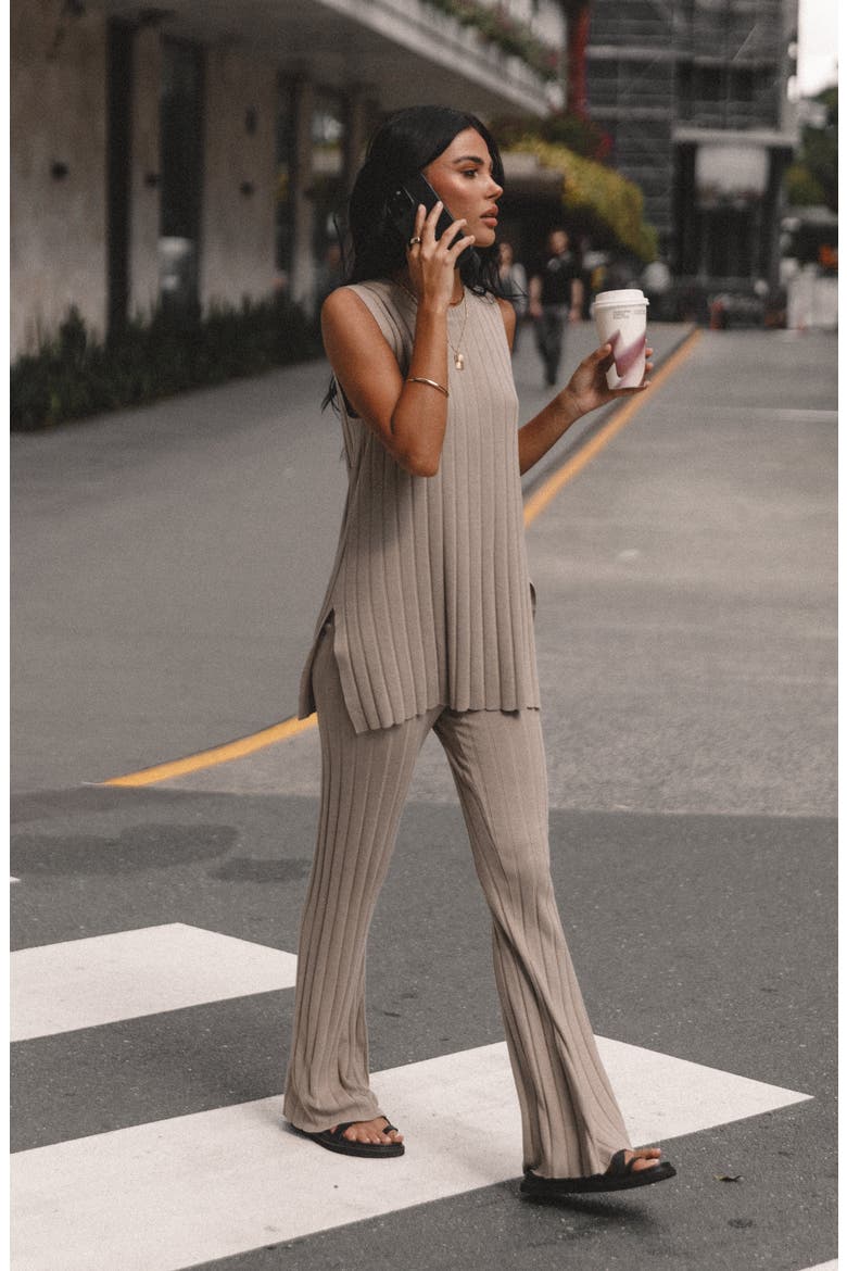 Silvie Wide Rib Sweater Tank & Straight Leg Pants Set, Alternate, color, BEIGE/KHAKI