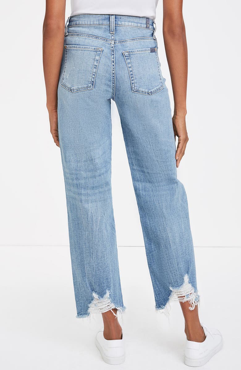 7 For All Mankind Alexa Frayed High Waist Crop Wide Leg Jeans, Alternate, color, Blue