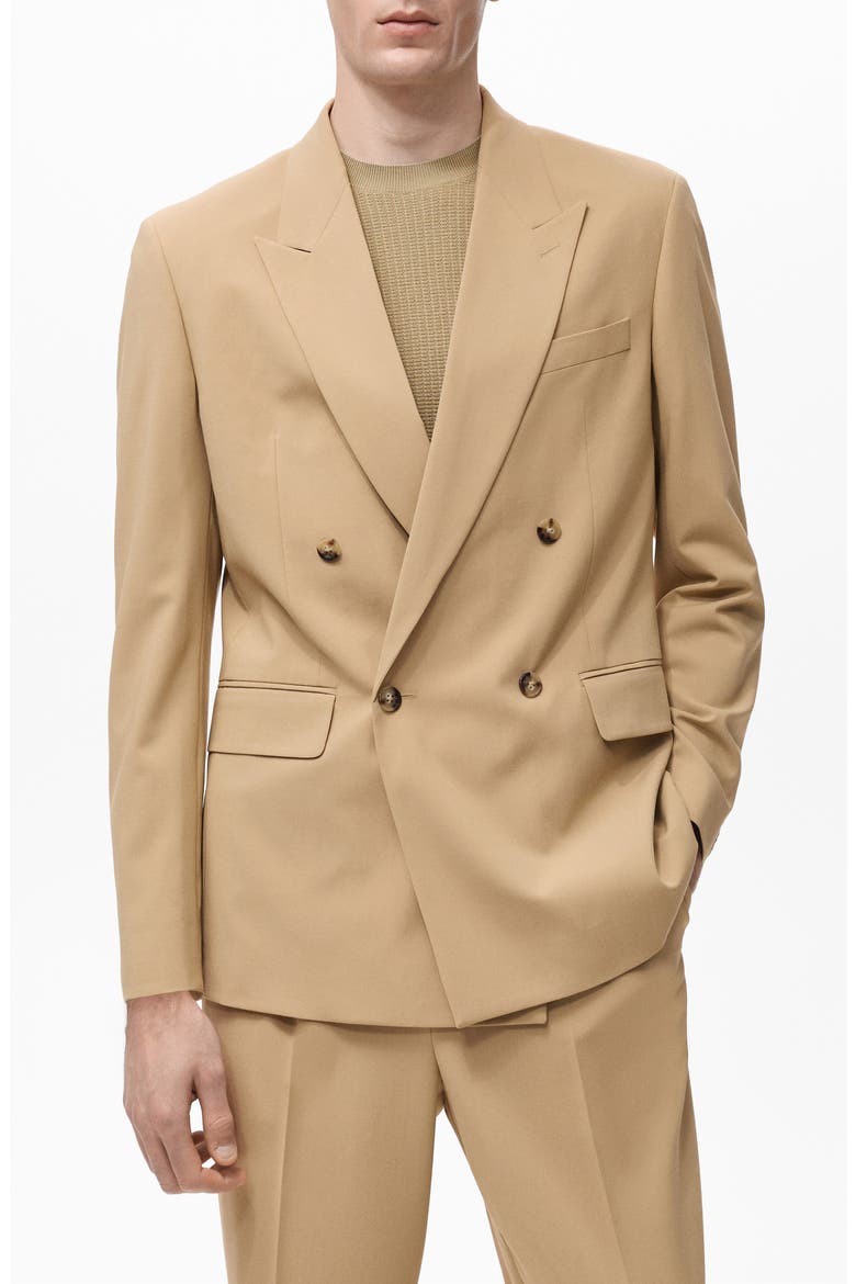 Relaxed Fit Double Breasted Suit Jacket, Main, color, BEIGE