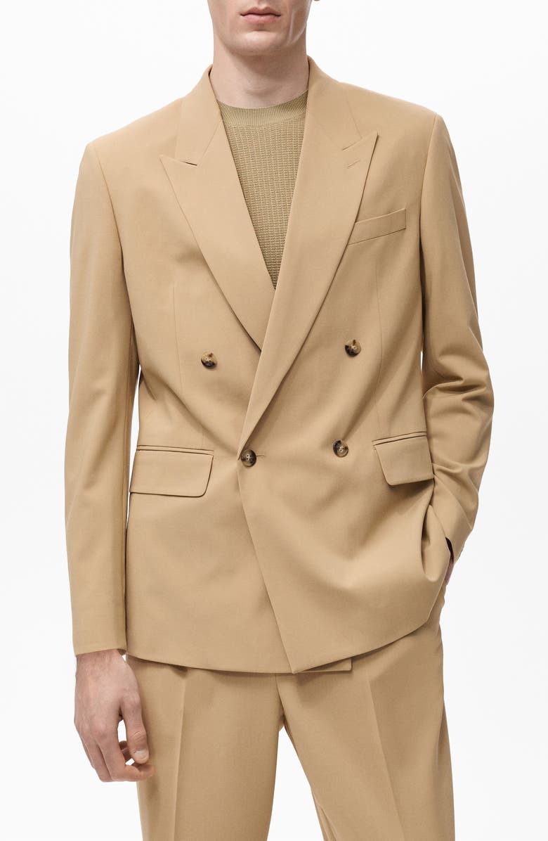 MANGO Relaxed Fit Double Breasted Suit Jacket, Main, color, Beige