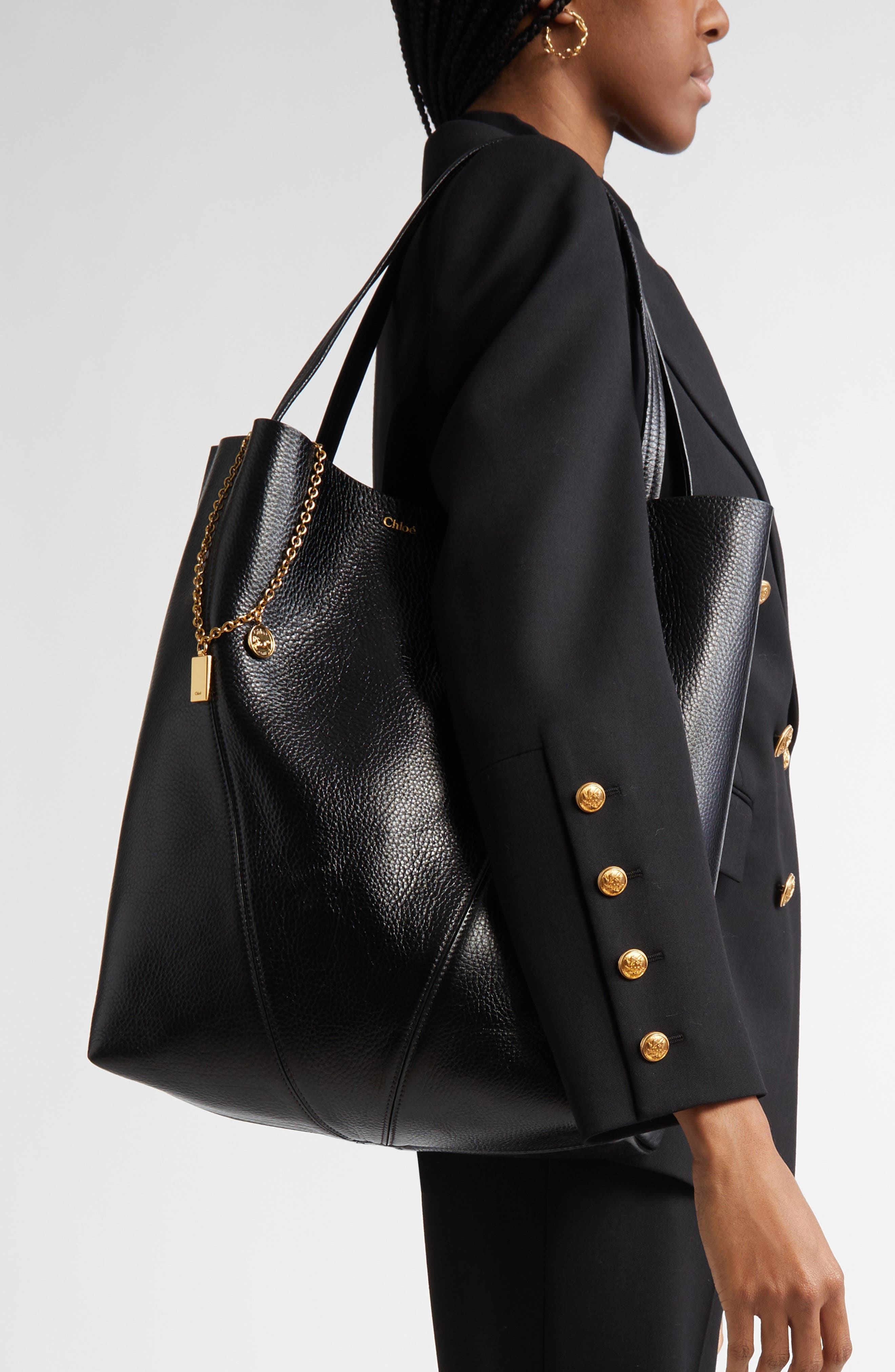 Chloé Large Spin Leather Tote, Alternate, color, 001 Black