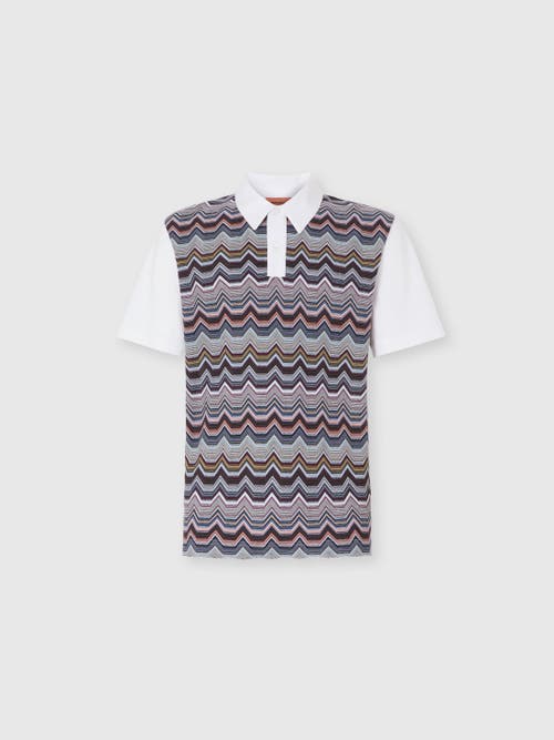 Missoni Short Sleeve Polo With Geometric Zigzag Pattern In White