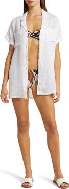 Vitamin A® Playa Pocket Linen Cover-Up Button-Up Shirt