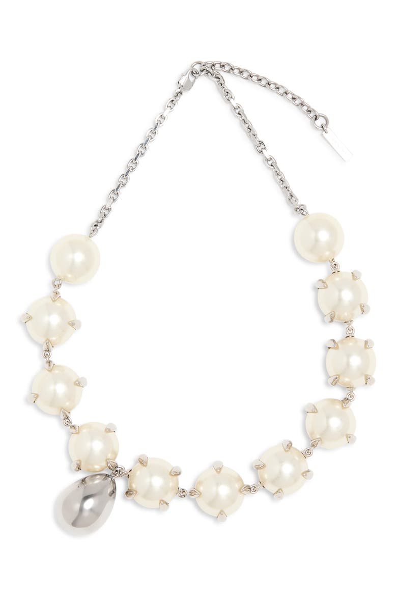 Spiky Faux Pearl Necklace, Main, color, IVORY/ SILVER