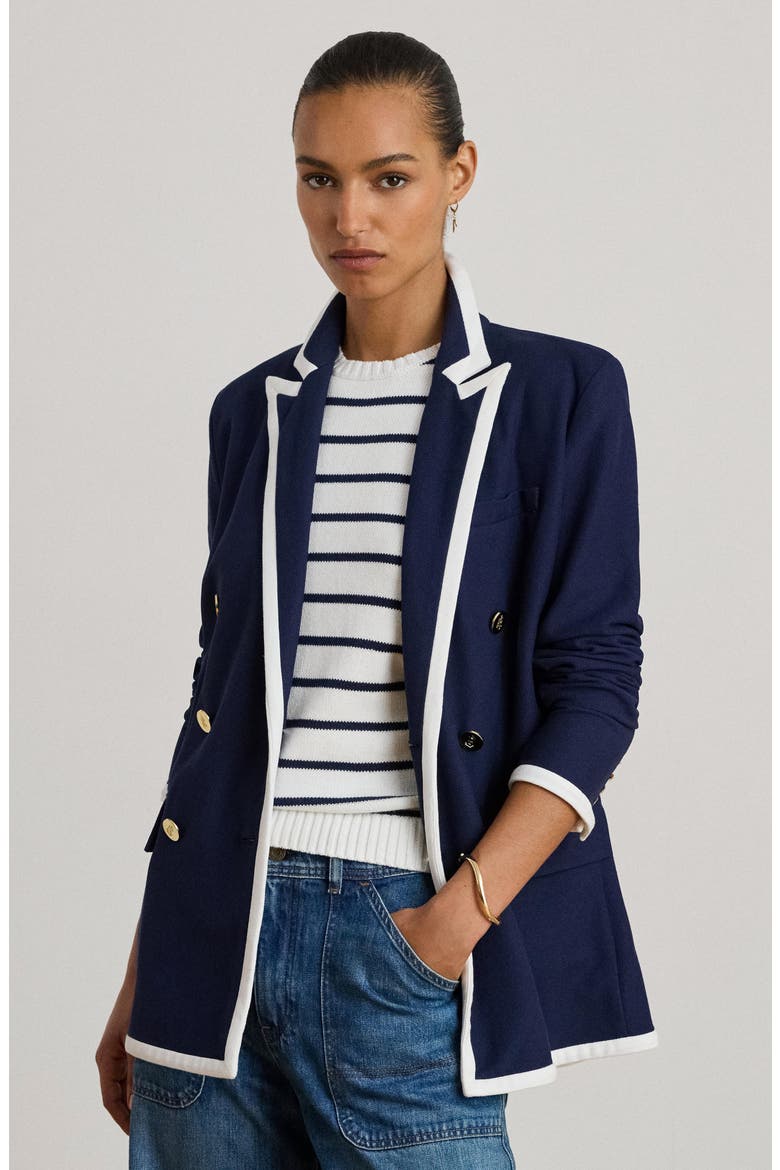 Tahir Double Breasted Piqué Knit Blazer, Alternate, color, REFINED NAVY BLUE