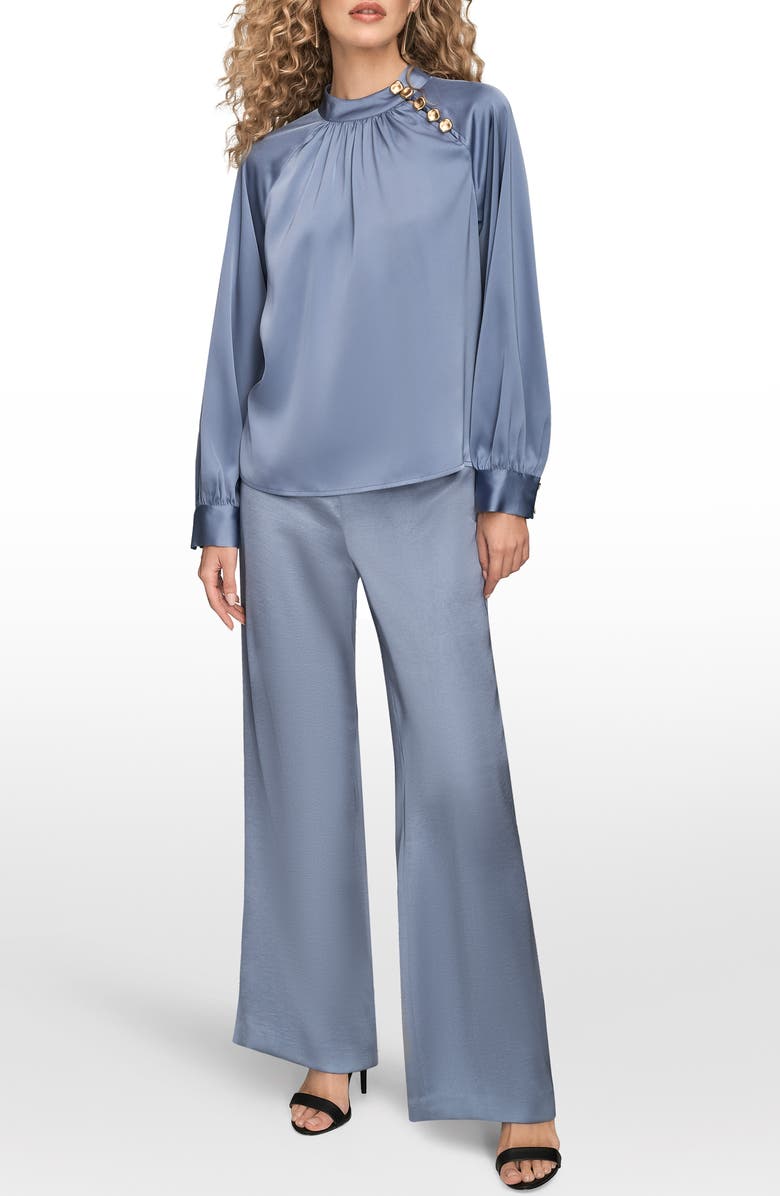 Donna Karan New York Button Detail Satin Top, Alternate, color, Tempest