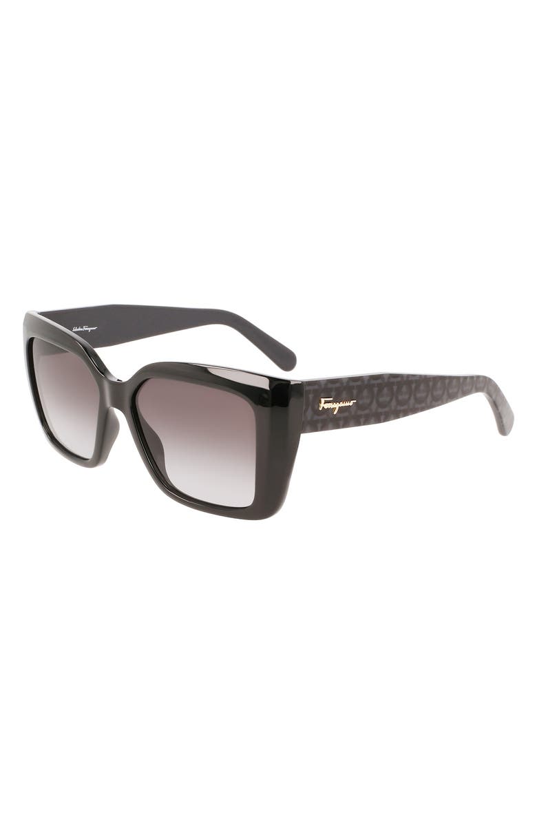 FERRAGAMO Gancini 55mm Gradient Rectangular Sunglasses, Alternate, color, Black
