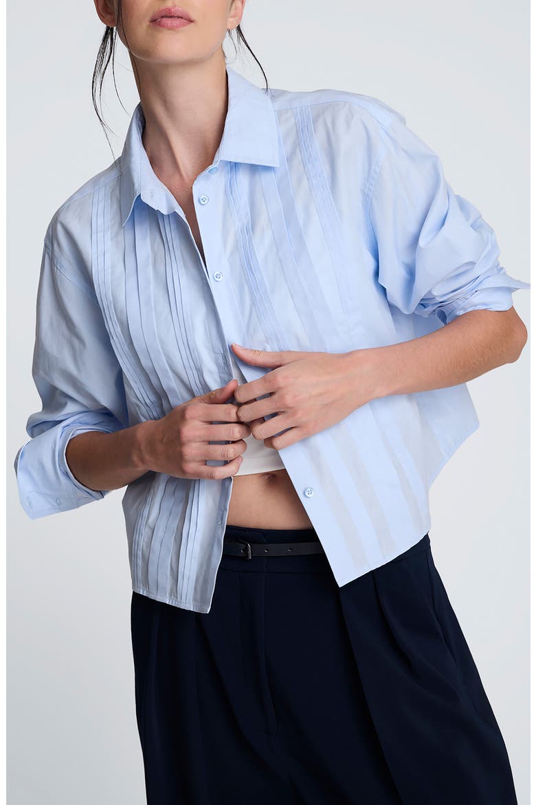 Stripe Crop Tuxedo Button-Up Shirt, Main, color, CLOUD BLUE