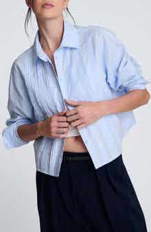 Kenneth Cole Stripe Crop Tuxedo Button-Up Shirt