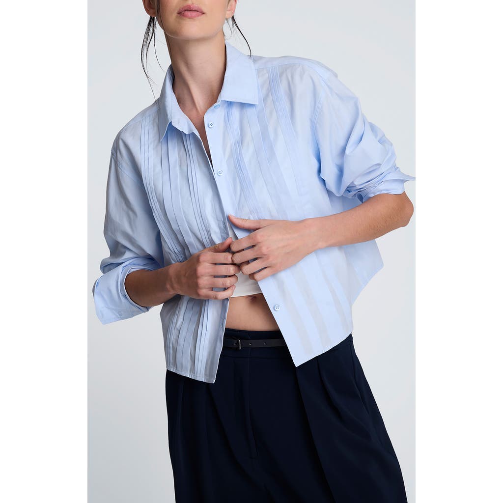 Kenneth Cole Stripe Crop Tuxedo Button-up Shirt In Blue