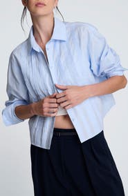 Kenneth Cole Stripe Crop Tuxedo Button-Up Shirt
