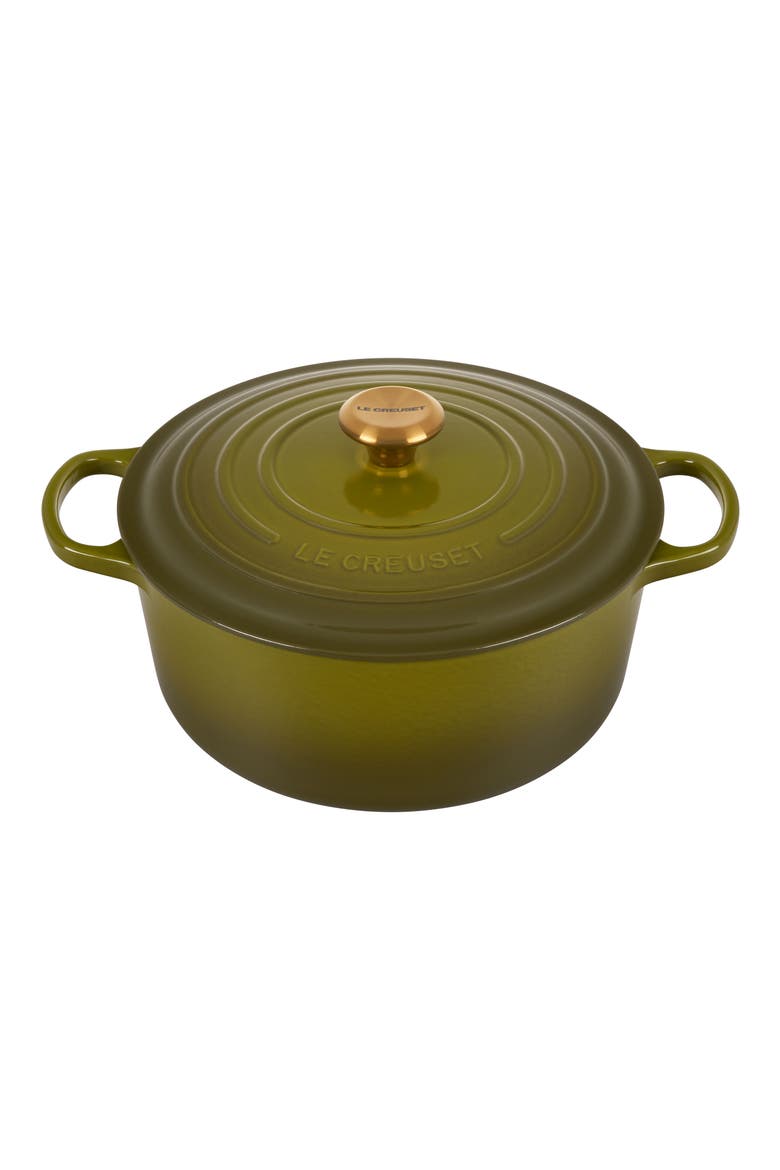 Signature 7.25-Quart Round Enamel Cast Iron Dutch Oven, Main, color, OLIVE