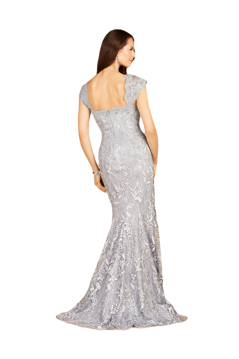 Long Bell Sleeve V-Neck Beaded Gown, Alternate, color, Slate
