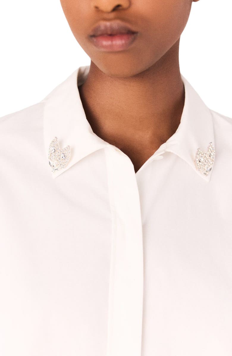 maje Cropped shirt with jewel detail, Alternate, color, White