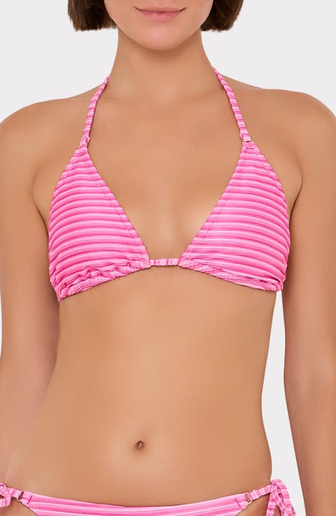 Metallic Stripe Triangle Bikini Top