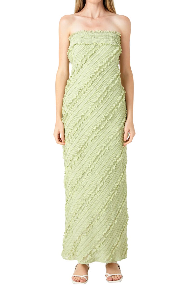 Endless Rose Ruffle Strapless Maxi Dress, Alternate, color, Pistachio