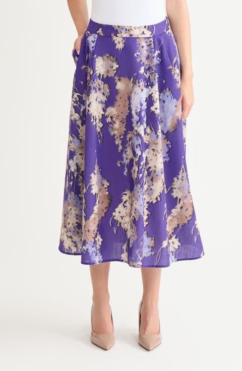 Floral Print Crêpe de Chine Midi Skirt