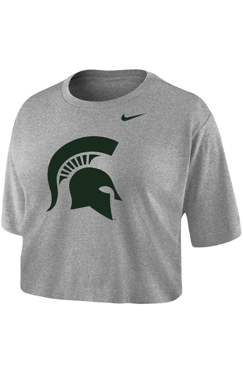 Nike Women's Nike Heathered Gray Michigan State Spartans Cropped Performance T-Shirt, Alternate, color, 