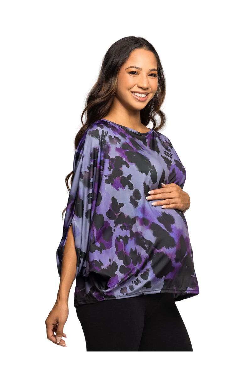 24seven Comfort Apparel Maternity Essential Animal Print Boat Neck Dolman Sleeve Top, Alternate, color, Purple Multi
